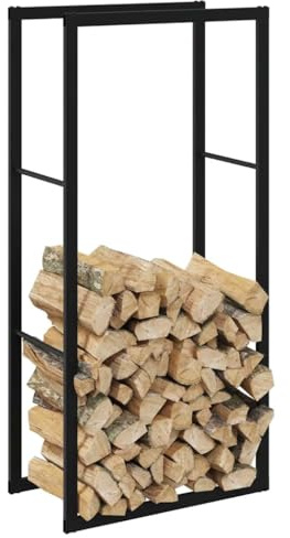Mokuyary Étagère à bois de chauffage, noire, 55 x 30 x 116 cm, en acier, pour bois de cheminée, étagère de rangement pour bois de chauffage, abri pour bois de cheminée, étagère à bois de chauffage