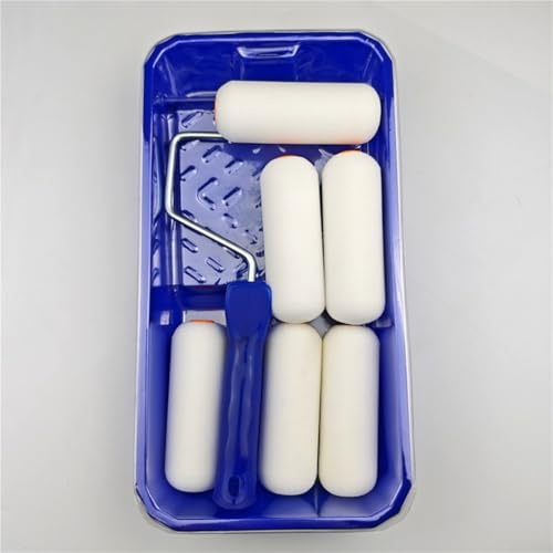 Juego de sartenes de pintura de 4 pulgadas con 6 rodillos de esponja y 2 bandejas para pintura lisa, goteo, pared, puerta y gabinete, para mini rodillo ideal