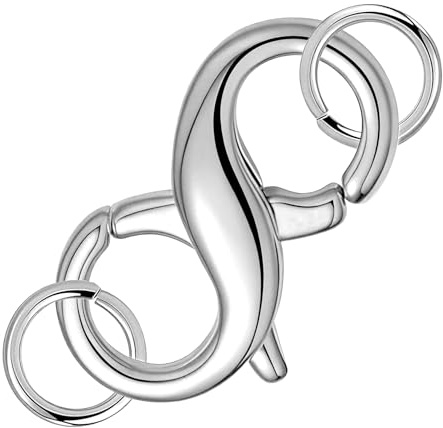 XETHI Chiusura a Moschettone 16mm a Forma di 8 | Chiusura per Collana Argento con Doppi Anelli | Moschettoni per Bracciali Portachiavi Ciondoli Zaino | DIY Gioielli (Argento)