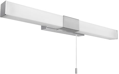 Long Life Lamp Company IP44 LED Bathroom Mirror Light with Pull Switch, Rectangular Wall Light Stainless Steel, 6500K Cool White Polycarbonate Diffuser ML19