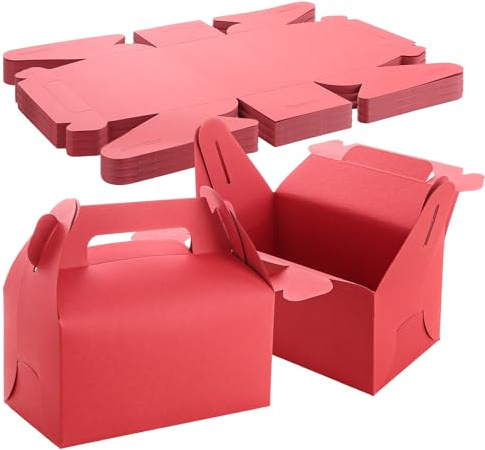 LOPYXBR 50 Packs Red Party Food Boxes 16 x 9 x 8 cm Party Lunch Boxes | Cardboard Lunch Box, Red Takeaway Cake Favour Box for Birthday Wedding Christmas Festival