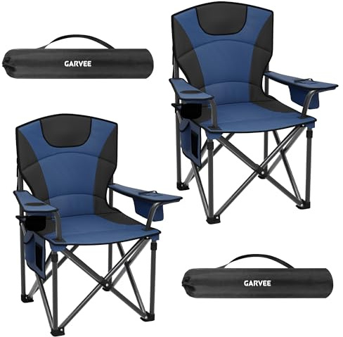 GarveeLife 2er Campingstuhl faltbar bis 200 KG belastbar, Ultragroßer Angelstuhl 64 cm mit hoher Rückenlehne & Polsterung, Camping Stuhl Sessel inkl. Tragetasche für Garten Balkon Strand Marineblau