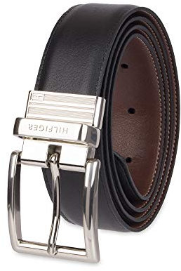 Tommy Hilfiger wendbarer Ledergürtel – Casual für Herren Jeans mit doppelseitigem Riemen und silberfarbener Schnalle - Schwarz - 36