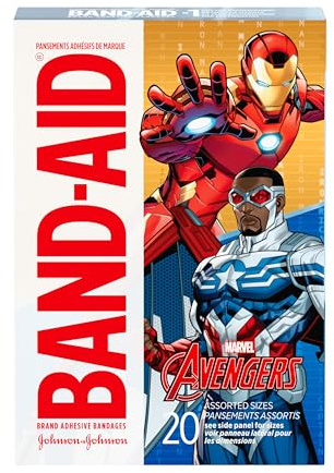 Band-Aid Brand Adhesive Bandages for Minor Cuts & Scrapes, Wound Care Featuring Marvel Avengers Characters, Fun Decorative Bandages for Kids & Toddlers, Assorted Sizes, 20 ct