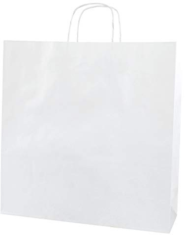 Thepaperbagstore 25 White Paper Bags with Handles XL 39x14x39.5cm | Strong 100gsm kraft paper bags with reinforced twisted handles for reliable carrying