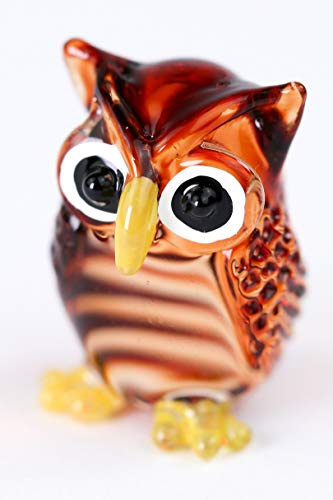 redchocol8® Mini Brown Glass Owl – Handmade Gloss Bird Figurine Ornament | Small Garden Ornament, Collectable Gift, Terrarium Deco, Gloss Finish