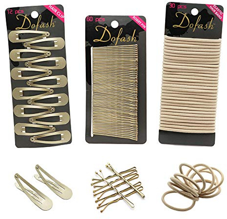 Dofash Women's Braided Good Hair Set 102 Counts Set Braided Hair Clips For Women (Blonde Bobby Pins 60pcs + Blonde Hair Ties Ties 30pcs + Snap Hair Clips 12PCS)