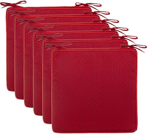 Brandsseller Set de 6 Cojines de asiento 40x40x4 cm – Cojine para silla repelente al Agua con Cintas de Sujeción en estructura de Panal – interior y exterior – Cocina,Terraza, Jardín – Rojo