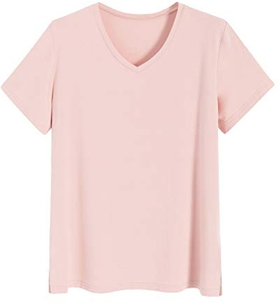 Latuza Women's Viscose Sleep T-Shirt V-Neck Pajamas Top XL Light Pink