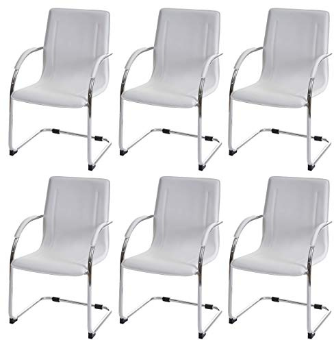 Mendler Set 6X sedie Ufficio a Slitta Samara Acciaio 56x56x93cm - Bianco