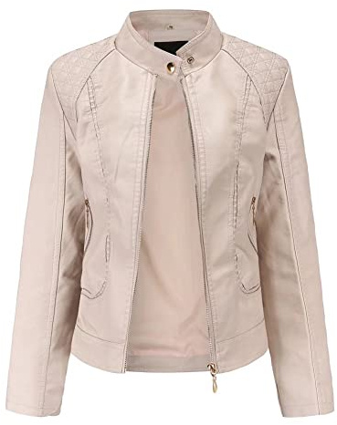 Chaqueta Cuero Mujer Moto Biker Chaqueta Corta para el Otoño, Primavera