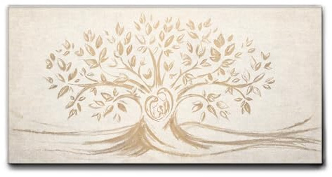 Giallobus - Quadro - 10 - Capezzale Moderno - Sacra Famiglia e Albero della Vita - Vintage - Tela Canvas Telaio Standard - 140x70 - Pronto da Appendere - Quadri Moderni per la casa