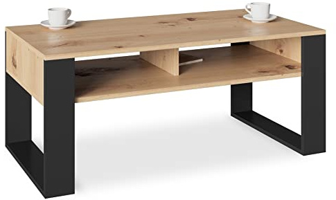 Tavolino da caffè artigianale, panca retro-loft, ripiano doppio aperto, gambe a rulli, ideale per riunioni di caffè, piano laminato, grande superficie, stabilità garantita. Tavolino da caffè