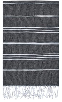Toallas de playa de baño turcas Peshtemal, secado rápido y fácil, suaves para la ducha, el baño de vapor, el spa, la piscina, el gimnasio y el yoga, 100% algodón, 100 cm x 180 cm XL (negro)