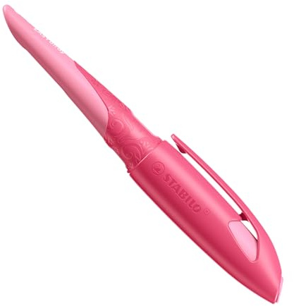 STABILO - Ergonomischer Schulfüller für Linkshänder - EASYbirdy | Standard-Feder M, rosa, inkl. Patrone löschbar blau, 3D Wildlife