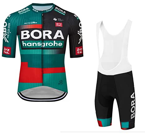 SGCIKER 2023 Herren Pro team BORAHansgrohe Radtrikot Set, Kurzarm Fahrrad bekleidung Lätzchen Kurzsets Gel Pad（L