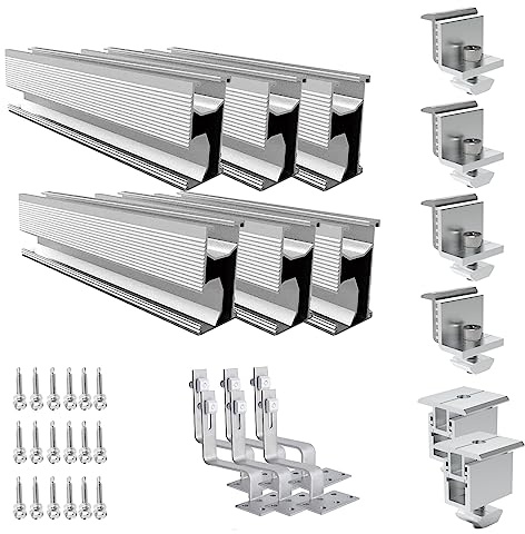 Photovoltaik Solar Ziegeldach Montage Set mit Dachhaken,Solarmodul Halterung Ziegeldach Befestigungsschiene Solar Ziegeldach Montage Set für 30-50mm Modulhöhe (für 2 x Module)