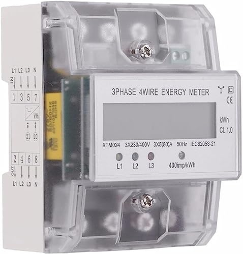 Drehstromzähler Stromzähler Geeicht Energiemessgerät Elektrozähler LCD Digital Dreiphasen 3-Phasen-4-Draht 5-100A 4P KWh Strom Geeicht Energieverbrauch für Leistungsmesssystemen Wechselstromzähler