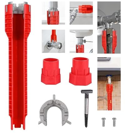SXCCNW Waschtischschlüssel 8-in-1 Windeisen Multifunktions-Werkzeug | Für enge Räume, WC-Sitz, Wasserhahn-Installation und Badewannenreparatur, Komfortgriff, professioneller Spülbecken- und