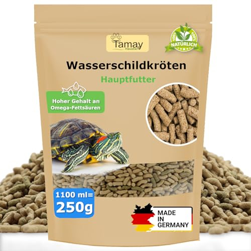 Tamay Wasserschildkröten Futter (250g) 1,1 L Hauptfutter für Schildkröten I Ausgewogene Nahrung für Wasserschildkröten I Tierische und pflanzliche Zutaten I Schildkrötenfutter Sticks Made in Germany