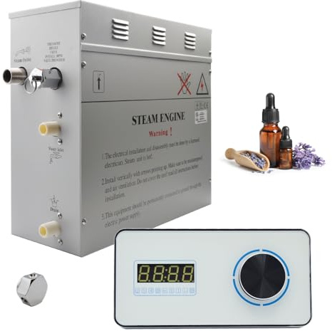 STEAM PLANET Superior Encore 6kW Steam Shower Generator Kit with Horizontal White Keypad & Set of 6 Aromatherapy Oils|Self-Draining Steam Bath Generator|One-click Connection Cord|