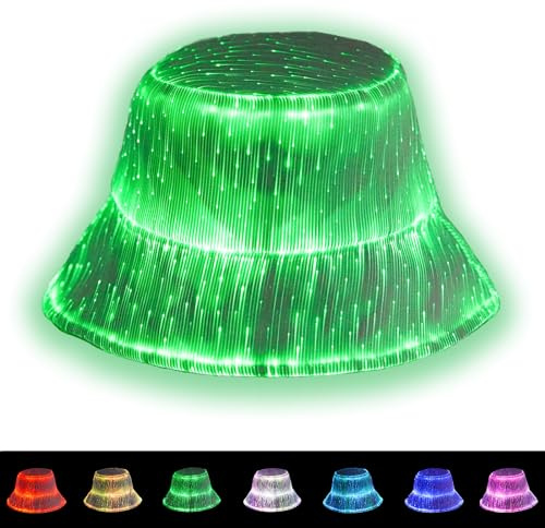 lumisonata Chapeau cloche lumineux à LED 7 couleurs phosphorescentes - Rechargeable par USB - Équipement de festival EDM, blanc, 56-58 cm