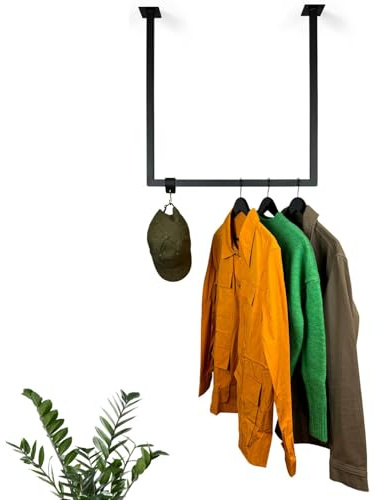 RSR Hangers Kleiderstange Garderobe Industrie Design U-Form Decke Vierkant | Breite 100 cm x Höhe 50 cm | Deckenmontage | Garderobenstange | Ankleidezimmer | Garderobe | begehbarer Kleiderschrank