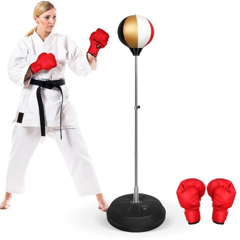 Speed Ball Stand Punching Bag with Gloves, Fitness Reflex Bag, Boxing Bag for Adults, Great for MMA Training(Red Gold)