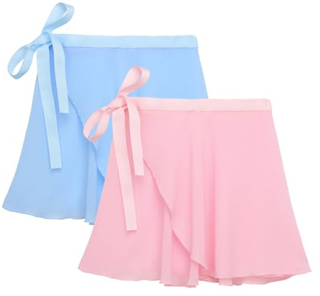 American Trends Girl's Ballet Skirts Sheer Chiffon Dance Tutu Ballet Wrap Skirt for Toddler/Women Pink & Blue M