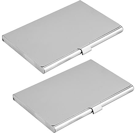 Ansodo 2pcs Professional Business Card Holder Lightweight Storage Case Stainless Steel,Ultra-Thin Design,Compact & Lightweight, Stylish,Suitable for Daily, Commercial Use (Color: Silver)