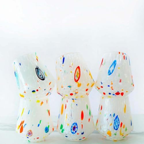 MurArt Vasos de Murano, juego de 6 vasos de 300 ml de vidrio soplado a mano de elaboración artesanal Made in Italy B8 (blanco, vasos de agua 6 unidades)