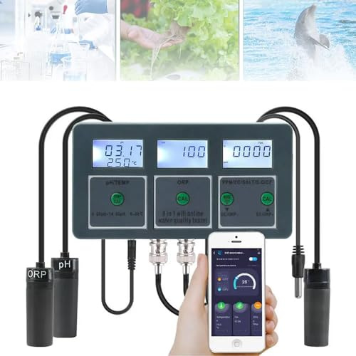 Tuya Wasserqualitätstester für Aquarium, Schwimmbad – WiFi Smart Wand-Monitor mit pH/EC/TDS/SALT/S.G/CF/ORP/Temperaturerkennung