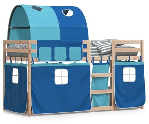 qohoio Etagenbett mit Vorhängen Blau 90x190 cm Kinder Etagenbett Kinderbett Doppelbett Kinderhochbetten Bett Massivholz Kiefer - 3284028