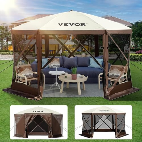 VEVOR Tente d'abri de Camping Pop-up, 3,05 m x 3,05 m, Pare-Soleil à 6 côtés fenêtres en Maille, Sac de Transport Portable, piquets de Sol, Grandes tentes d'ombrage pour en Plein air, pelouse, Jardin