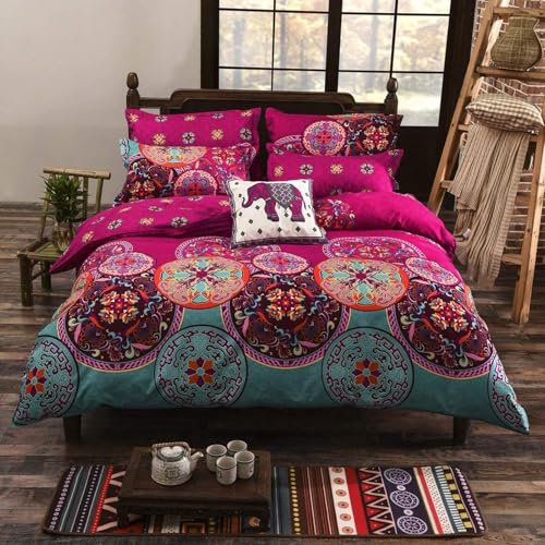 E-yimeng Juego de ropa de cama doble bohemia, funda de edredón con 2 fundas de almohada con cremallera, colección de ropa de cama de lujo de 200 x 200 cm