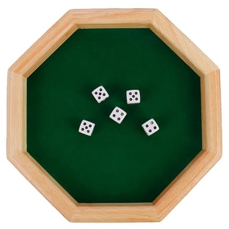 Würfeltablett aus Holz – achteckiger Würfelhalter aus Holz, rollendes Tablett mit Filz gefüttert, Würfelspieltablett geeignet für Reisen | Vielseitiges Holztablett, Würfel- und Mo-Münz-Organizer