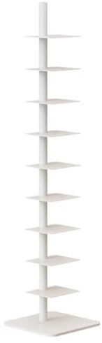 Estantería de metal de 9 niveles, torre alta y estrecha, estante de exhibición para CD, películas, libros, color blanco