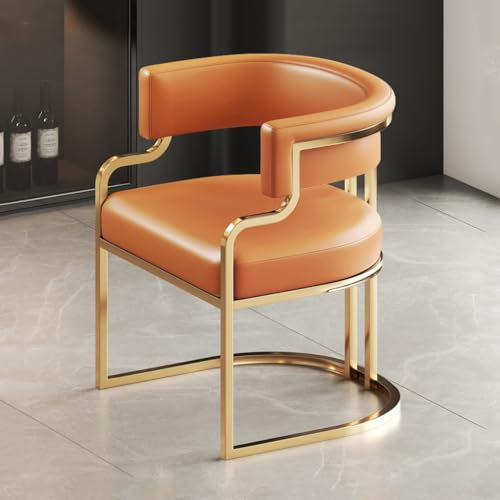 Modern läderfåtölj med gyllene metallben för vardagsrum matsal och reception stoppad fåtölj för gäster (orange)