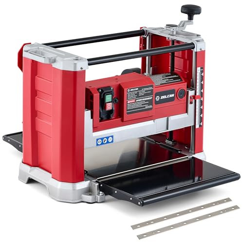 ZELCAN 2000W Pialla Filo Spessore per Legno da 33 cm Pialla Elettrica 15A con Doppia Lama e 20000 Tagli al Minuto Pialla a Spessore con Entrata Uscita Esteso e Scarico Polvere per Lavorazione di Legno