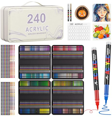 TrendGate 242 Farben Acrylstifte für Steine Wasserfest, Schnelltrocknend | Permanent Pinselspitze Acrylstifte für Holz, Leinwand, Stoff, Glas, Metall, Papier, Keramik, Ostereier, Deko usw.