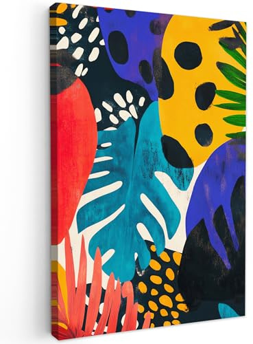 MuchoWow© Leinwand Deko Schlafzimmer Aesthetic Leinwandbilder Wohnzimmer | 40x60 cm - Gemälde Foto Geschenk Living Room Decoration Blätter - Formen - Abstrakt - Farbenfroh