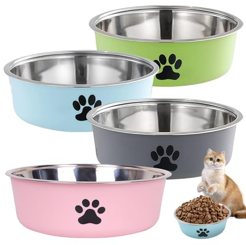 GOEDCH Ciotola per Cani in Acciaio Inox: 4 Ciotole Antiscivolo per Cani e Gatti in Diversi Colori con Fondo in Gomma Antiscivolo, 850ml Ciotola per Animali e Acqua