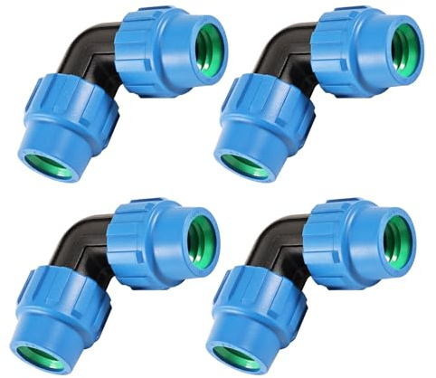 PE Rohr Verschraubung Winkel 90°,4 Stück 25mm Verschraubung für PE Rohr,Rohrverbinder für Richtungsänderung des Verlegerohrs,Kunststoff PP Kupplung für Innen- & Außeninstallationen