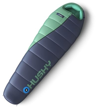 Husky Emotion Schlafsack 4 Jahreszeiten bis -20°C, Warmer Winter Mumienschlafsack für Erwachsene, Winterschlafsack für Camping, Trekking und Outdoor (Blau/Mint, 210x85)