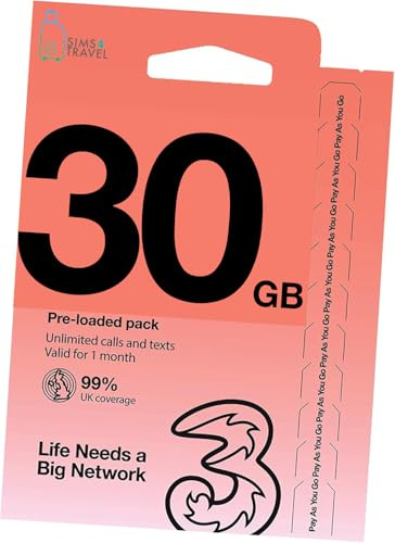 3 UK Prepaid Data Sim Card. 30GB of 5G Data for use in over 70+ Countries Worldwide + Extra UNLIMITED UK 5G Data (Valid for 30 Days). Easy to Renew. Inc USA,Chile,Brazil,Singapore,Hong Kong & EU