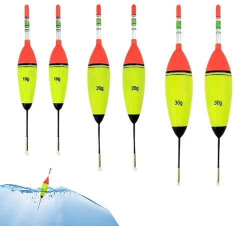 Dilireba 6 Stück Angeln Bobber Float, Angeln Schwimmt Set, Leuchtender Angelschwimmer, Eva-Schaumstoffposen Zum Angeln, Posen Angeln Schwimmer, Für Hecht, Barsch, Karpfen (2 x 10 g,2 x 20 g,2 x 30 g)