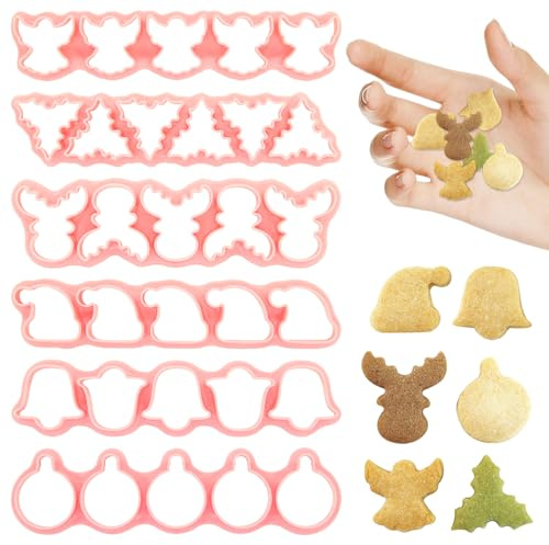 Juego de 30 cortadores de galletas navideños, pequeños moldes de silicona para hornear galletas navideñas, dulces, fondant y dulces caseros con 6 formas festivas (hojas de árbol de Navidad