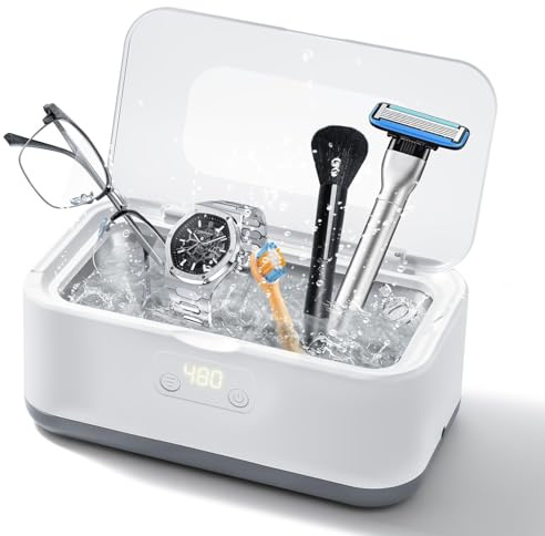 Pulitore Ultrasuoni 50000Hz, 800ML lavatrice ultrasuoni, 40W, acciaio inossidabile 304, 5 modalità di Tempo, per Occhiali, Pulizia Gioielli, Anelli, Orologi, Collane