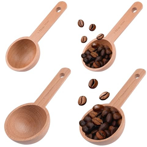HOMMDECO Wooden Short Handle Coffee Spoon 15ml and 30ml Tablespoon Food Grade Measuring Spoon for Tea Flour Cereals Seasonings 4 PCS for Grinding Ground Coffee Home Kitchen Accessories