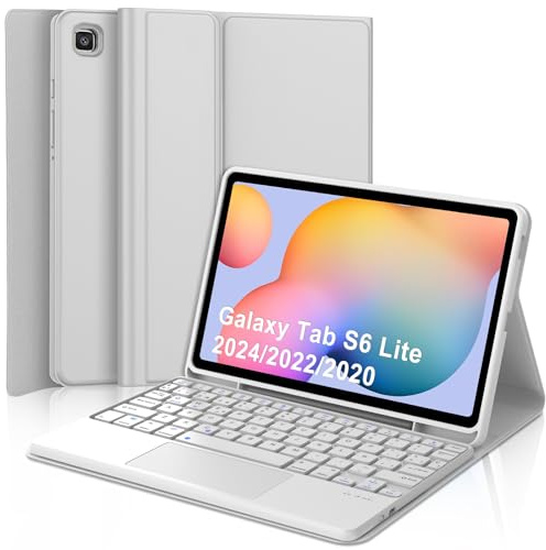 FOGARI Teclado con Trackpad para Samsung Tab S6 Lite 10.4 2024/2022 | Funda para Galaxy Tab S6 Lite con Español Ñ Bluetooth Teclado con Touchpad para Tablet Samsung Tab S6 Lite 10.4, Gris Claro